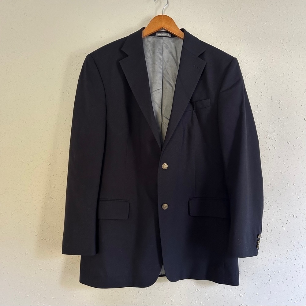 Vintage Oscar De La Renta Blue Wool Blazer Jacket Suit Jacket Size 44 L